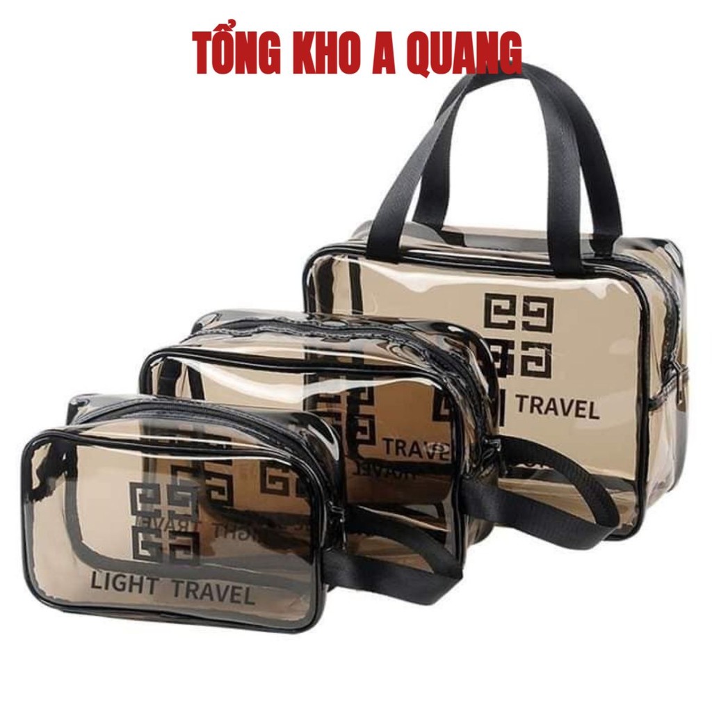 SET3 túi trong suốt đựng đồ, Cốp mỹ phẩm du lịch thời trang