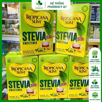 ĐƯỜNG CHO MỌI ĐỐI TƯỢNG ĂN KIÊNG Hộp 50 Gói Đường Ăn Kiêng Lá Cỏ Ngọt STEVIA Tropicana Slim