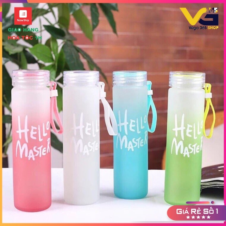 Bình Nước Thủy Tinh In Chữ Hello Master 400ML có dây xách-Bình Nước Thủy Tinh Hello Master (Màu ngẫu nhiên) 2020