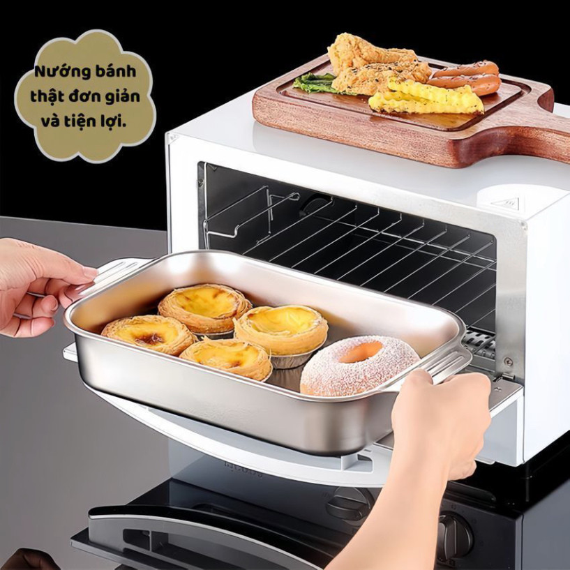 [Tặng Kẹp Gắp Thức Ăn] Khay Om Cá Inox Có Nắp, Khay Nấu Ăn, Nướng Bánh, Nấu Lẩu Đa Năng