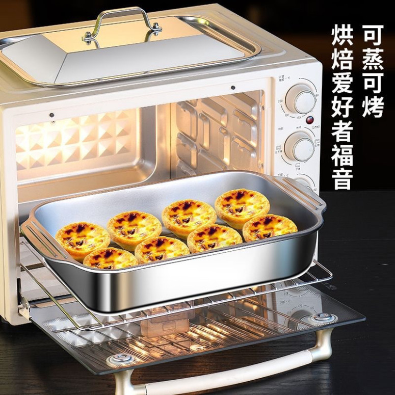 [Tặng Kẹp Gắp Thức Ăn] Khay Om Cá Inox Có Nắp, Khay Nấu Ăn, Nướng Bánh, Nấu Lẩu Đa Năng
