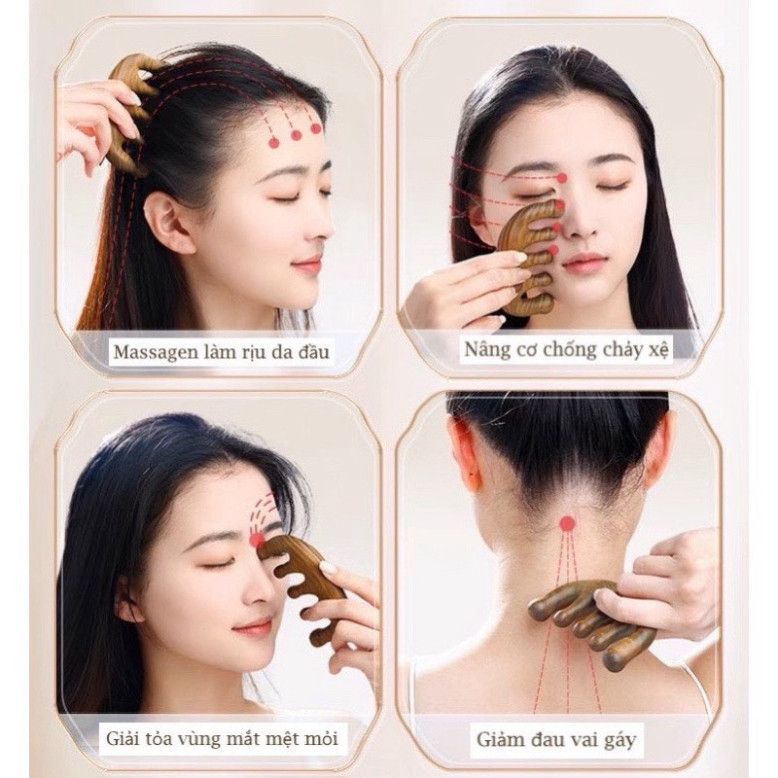 Lược Gỗ Đàn Hương - Lược Chải Tóc Massage Đả Thông Mạch Giảm Đau Đầu