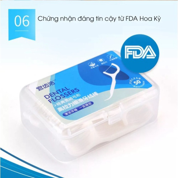 Mua 10 tặng 1 Hộp 50 Tăm Chỉ Nha Khoa Chăm Sóc Răng Miệng - Tăm Xỉa Răng Không Gây Đau Nướu, Làm Sạch Kẽ Răng