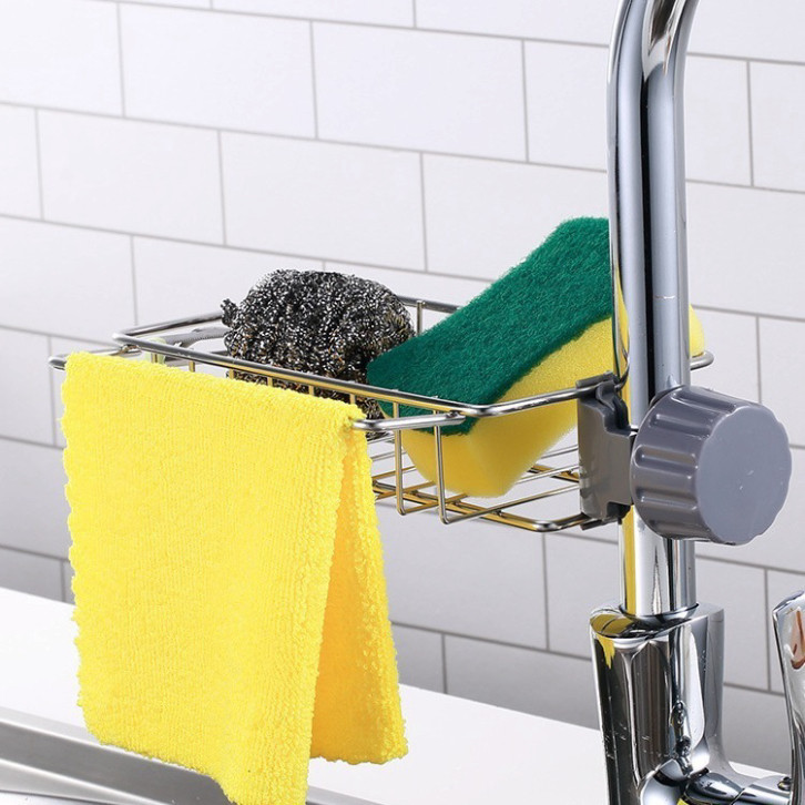 Khay Rổ Để Đồ Bồn Rửa Chén - Giá Kệ Kim Loại Đựng Giẻ Rửa Chén Gắn Vòi Rửa Bát OKSEP