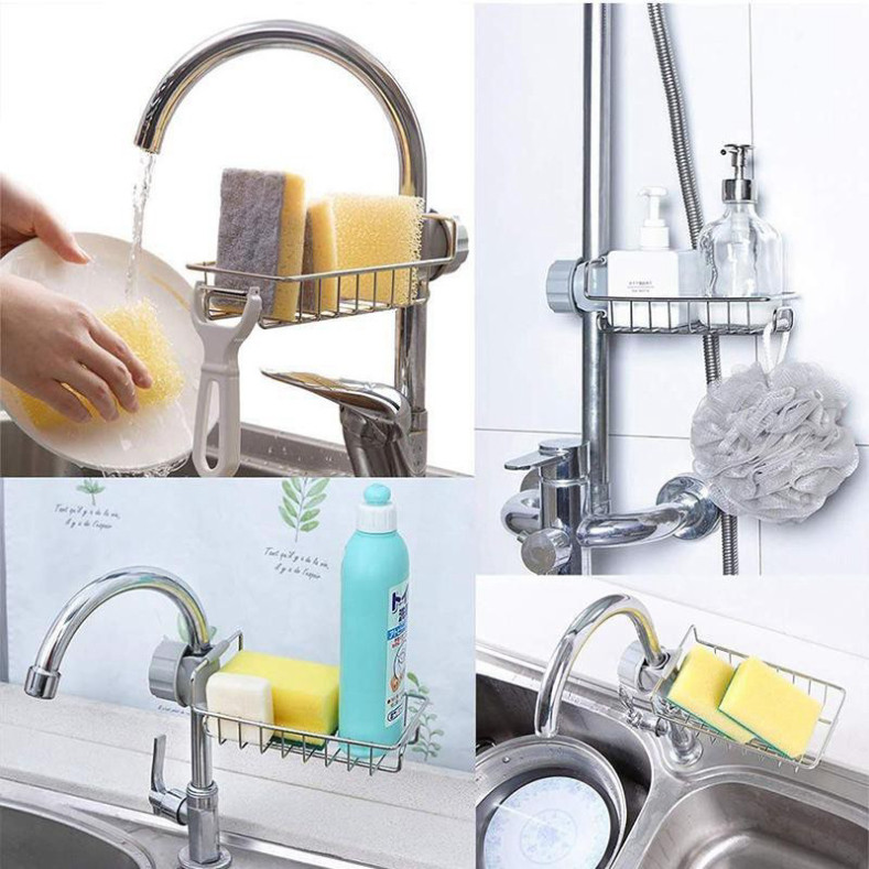 Khay Rổ Để Đồ Bồn Rửa Chén - Giá Kệ Kim Loại Đựng Giẻ Rửa Chén Gắn Vòi Rửa Bát OKSEP