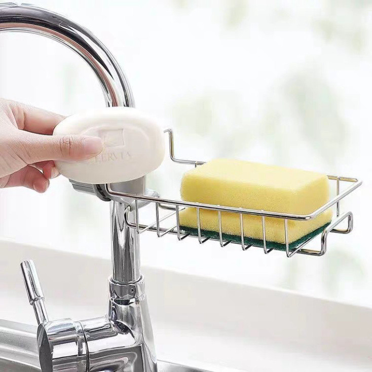 Khay Rổ Để Đồ Bồn Rửa Chén - Giá Kệ Kim Loại Đựng Giẻ Rửa Chén Gắn Vòi Rửa Bát OKSEP