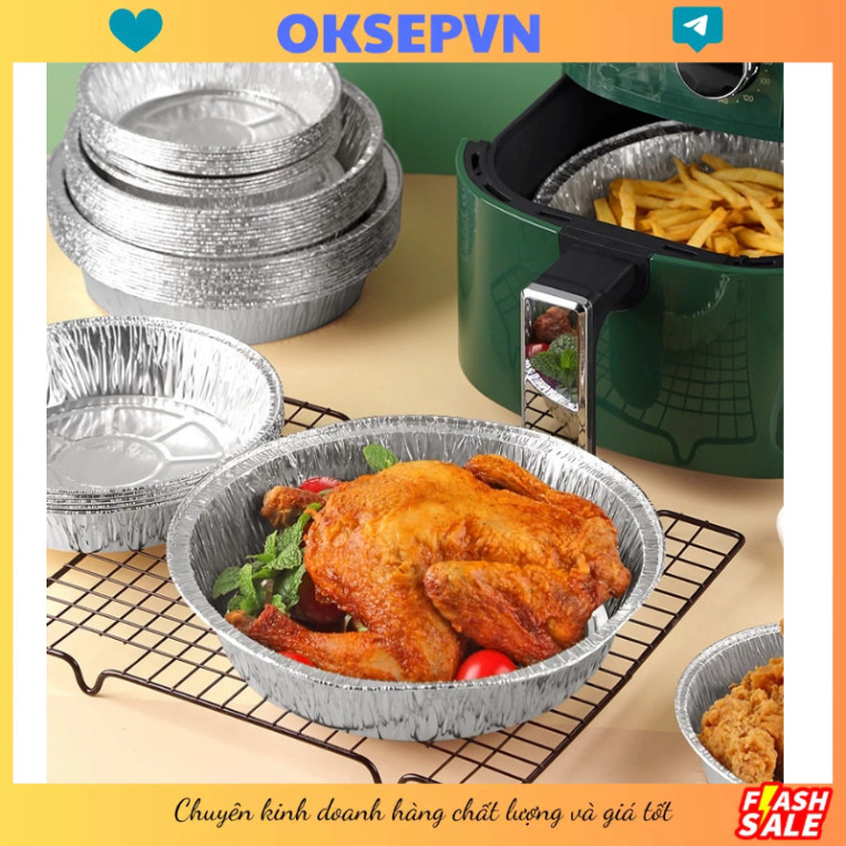Combo 10 Khay Giấy Bạc 22cm Lót Nồi Chiên Không Dầu, Lò Nướng Loại Sâu 4cm