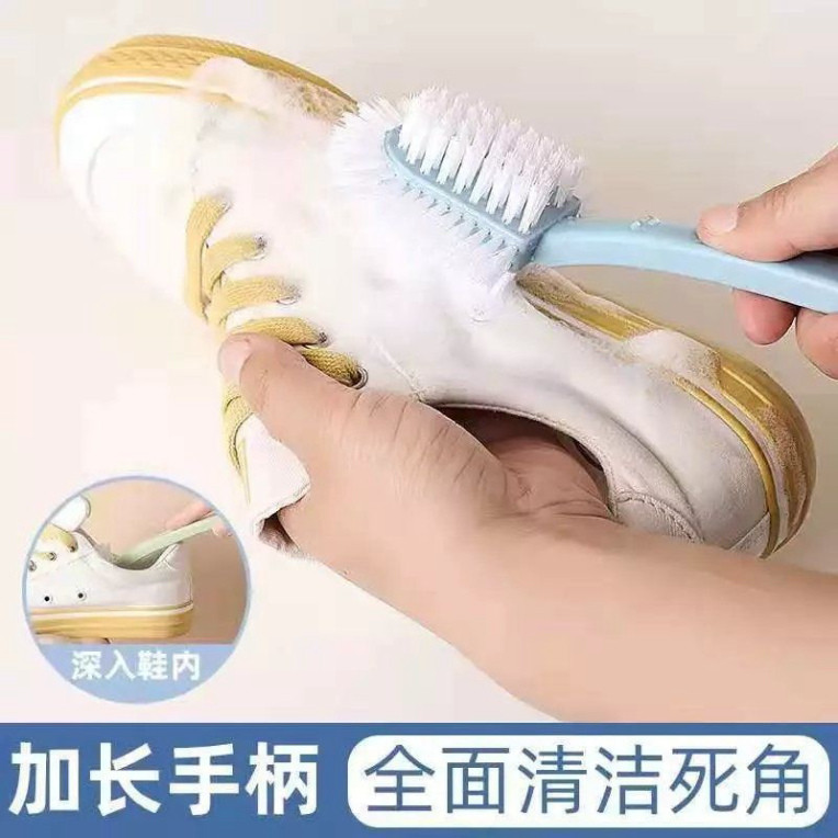 Bàn Chải Chà Giày 3 Đầu- Chổi Cọ Đánh Giày Dép 2 Mặt Cán Dài Vệ Sinh Những Chỗ Hẹp, Sâu của Giày