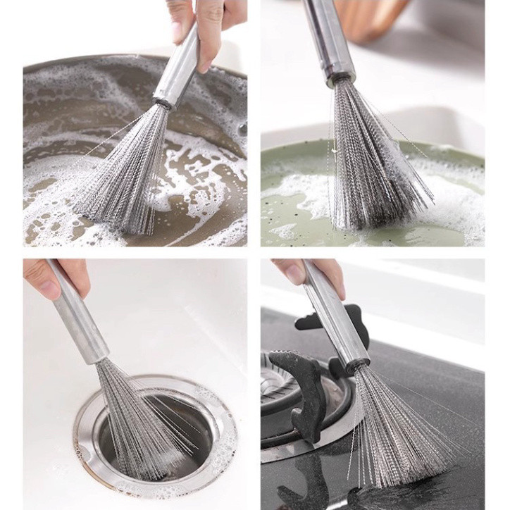 Chổi Cọ Nồi Cọ Chảo Inox Bàn Chải Chà Nồi Đánh Bóng Loại Bỏ Rỉ Sét Tiện Dụng Có Cán Cầm