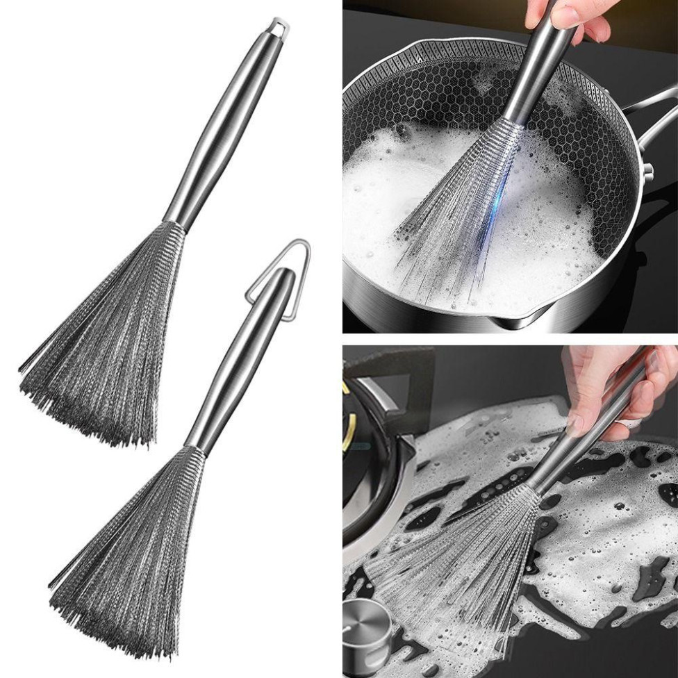 Chổi Cọ Nồi Cọ Chảo Inox Bàn Chải Chà Nồi Đánh Bóng Loại Bỏ Rỉ Sét Tiện Dụng Có Cán Cầm