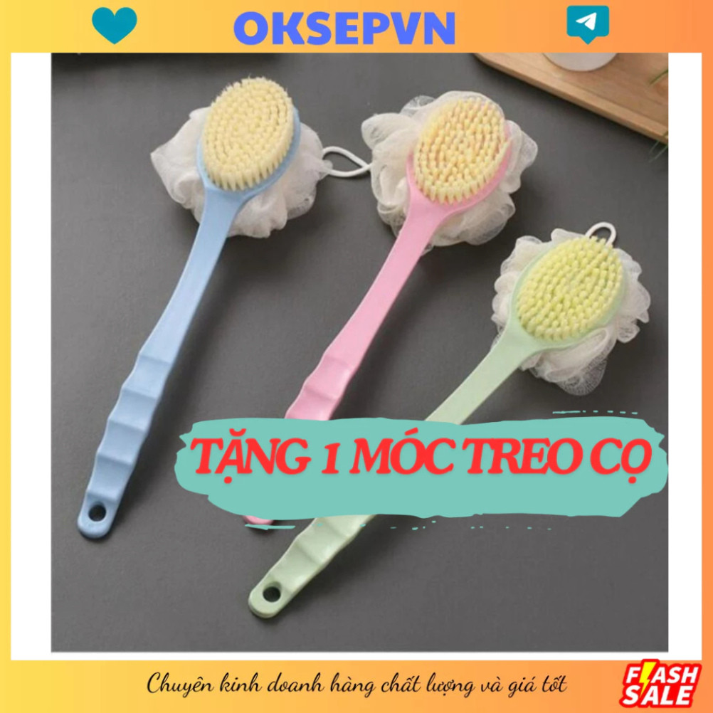 [Tặng móc treo cọ] Cọ Kì Lưng 2 Đầu Bông Vải Lưới và Lông Bàn Chải, Cây Cọ Tắm 2 Đầu, Cọ Chà Lưng Vệ Sinh Cơ Thể Mềm Mại