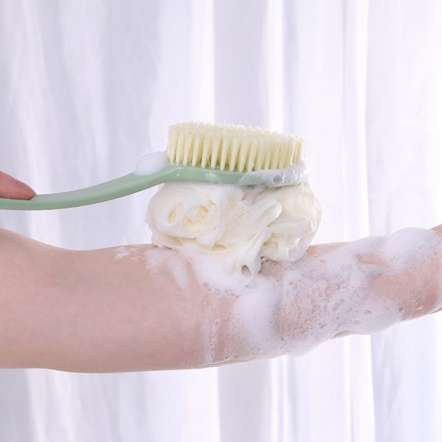 [Tặng móc treo cọ] Cọ Kì Lưng 2 Đầu Bông Vải Lưới và Lông Bàn Chải, Cây Cọ Tắm 2 Đầu, Cọ Chà Lưng Vệ Sinh Cơ Thể Mềm Mại