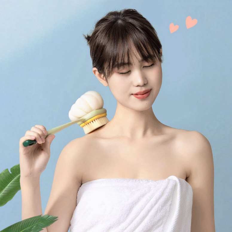 [Tặng kèm 1 móc treo cọ] Cây Bông Tắm Chà Lưng 2 Mặt BÍ NGÔ 35cm Cán Dài Lông Mềm Đa Năng Cho Người Lớn