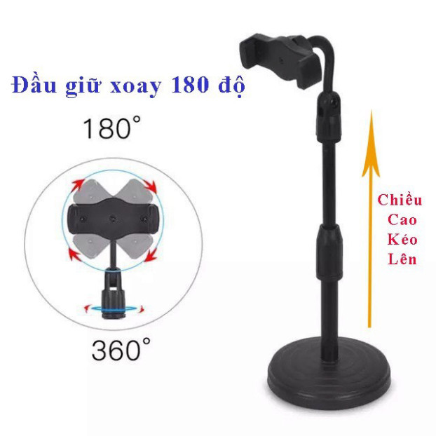 Giá Đỡ Điện Thoại Để Bàn DC-01, Kẹp Chống Lưng 360 Đế Chân Tròn Để Bàn, Giá Đỡ Tiện Lợi Đa Năng DC-01