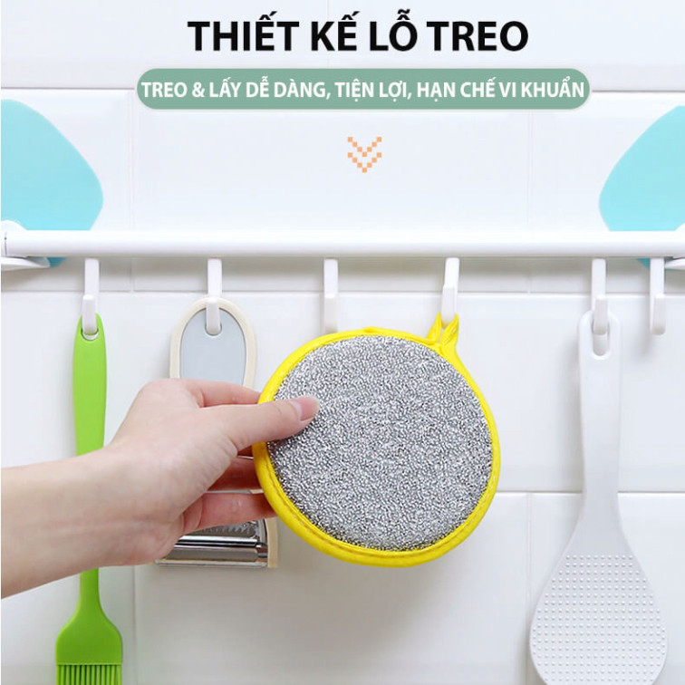 [Tặng móc trong treo Cọ] Miếng Bọt Biển Rửa Chén 2 Mặt Vải Lưới Tạo Bọt Rửa Bát Cọ Nồi Đa Năng Tiện Lợi