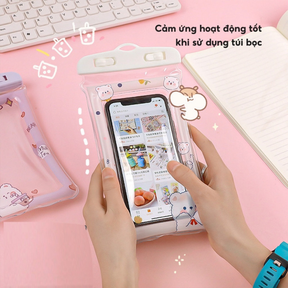 Túi Đựng Điện Thoại Chống Nước Xịn Viền Phao Hoạt Hình Dễ Thương Có Khóa Zip Có Dây Đeo Nổi Trên Mặt Nước Đi Bơi Đi Biển