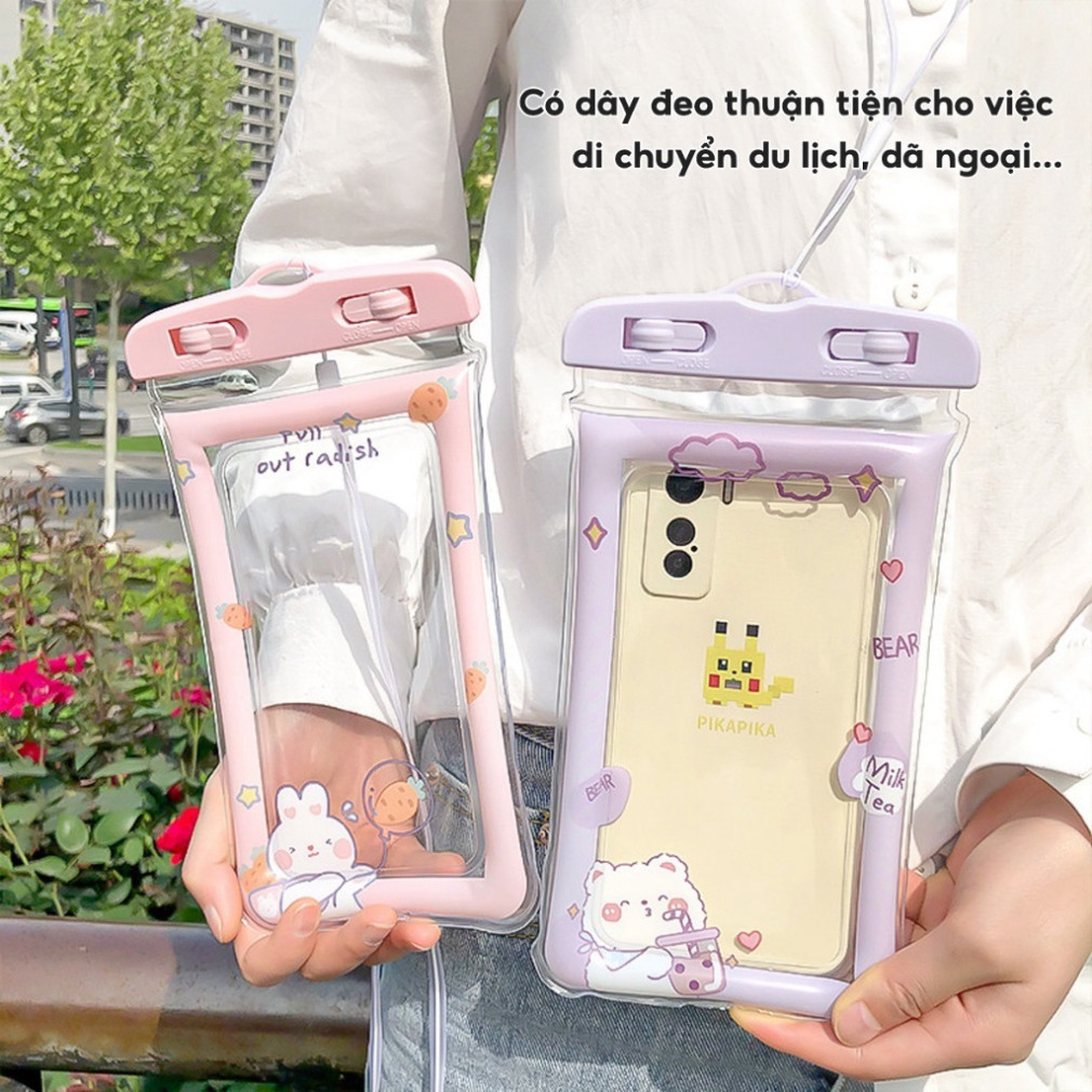 Túi Đựng Điện Thoại Chống Nước Xịn Viền Phao Hoạt Hình Dễ Thương Có Khóa Zip Có Dây Đeo Nổi Trên Mặt Nước Đi Bơi Đi Biển