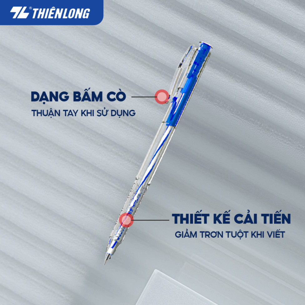 Hộp 20 Bút Bi Thiên Long TL-027 Ngòi 0,5mm - Bút Bi Viết Mực Xanh