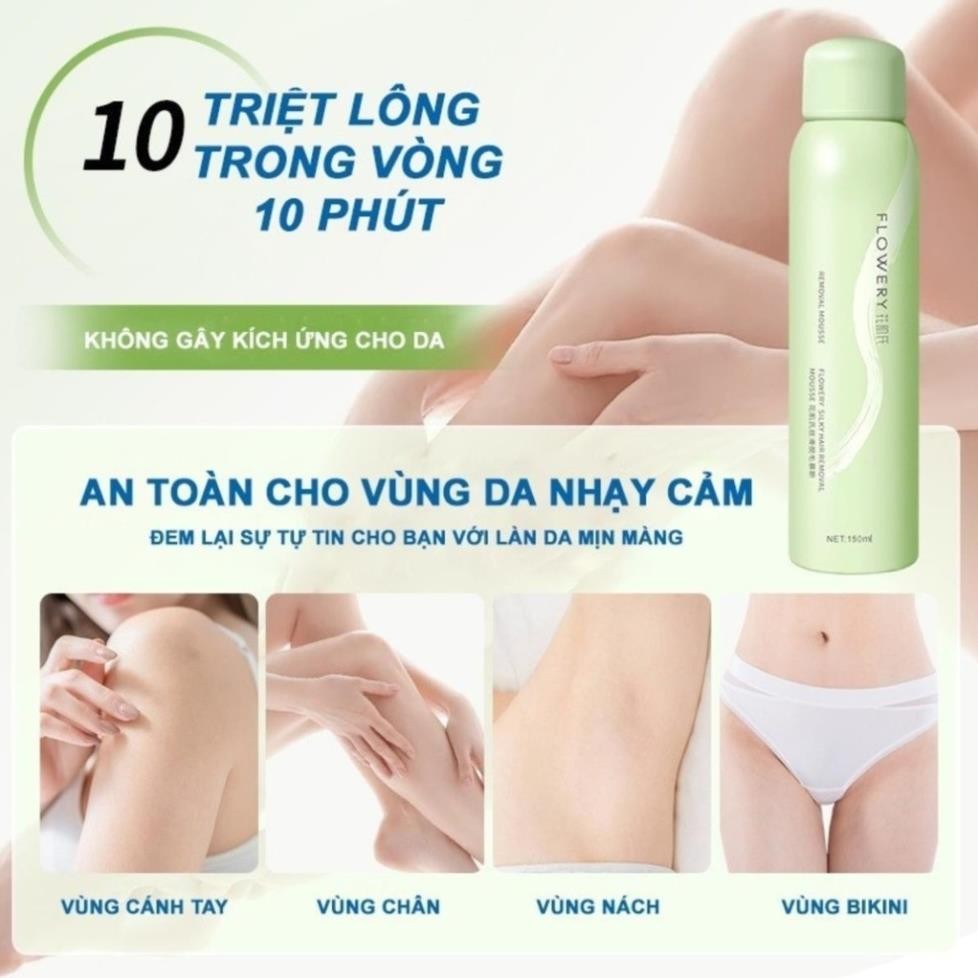 Kem tẩy lông nhanh FLOWERY chính hãng Xịt tẩy lông sạch bất chấp mọi loại lông trong 10 phút H15