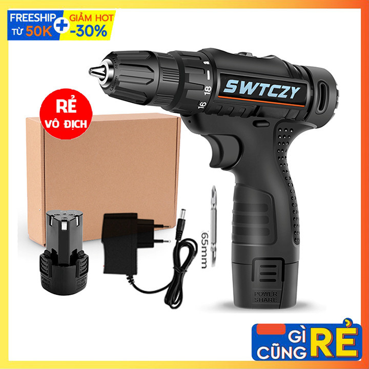 Máy khoan pin khoan vặn vít 12v có đảo chiều, đèn led