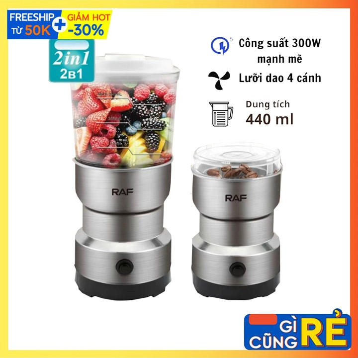Máy xay hạt khô RAF 300W xay thảo dược, gia vị siêu mịn tặng cối xay sinh tố