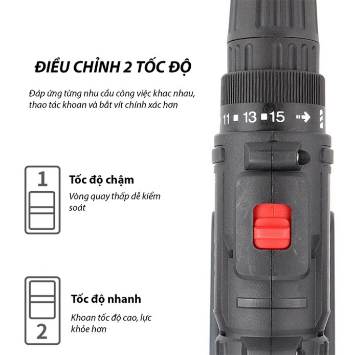 Máy khoan pin khoan vặn vít 12v có đảo chiều, đèn led
