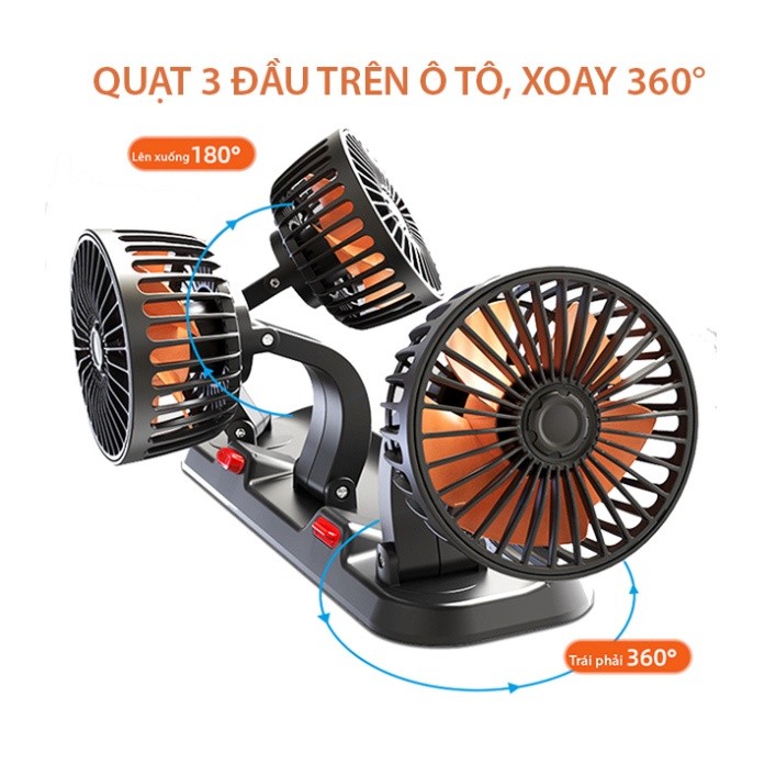 Quạt ô tô 10W cắm tẩu 12v xoay 360 độ cho xe tải, xe con