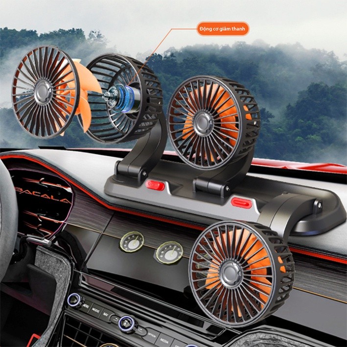 Quạt ô tô 10W cắm tẩu 12v xoay 360 độ cho xe tải, xe con