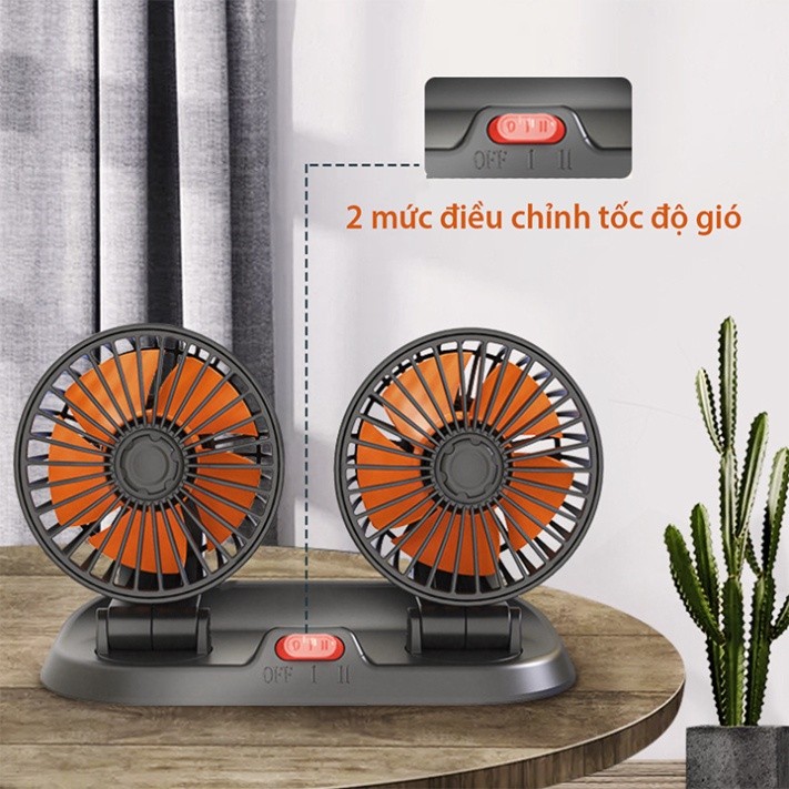 Quạt đôi ô tô 10W cắm tẩu 24V xoay 360 độ cho xe tải, xe con