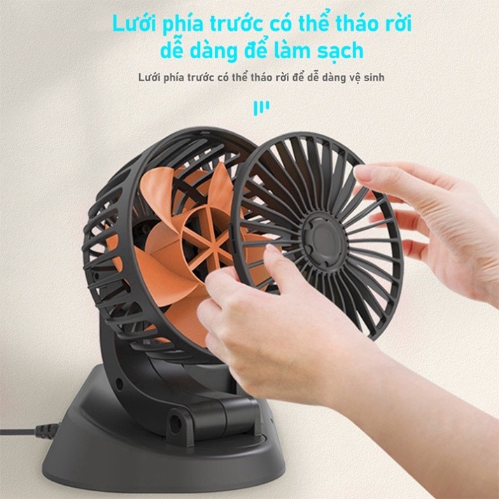 Quạt đôi ô tô 10W cắm tẩu 24V xoay 360 độ cho xe tải, xe con