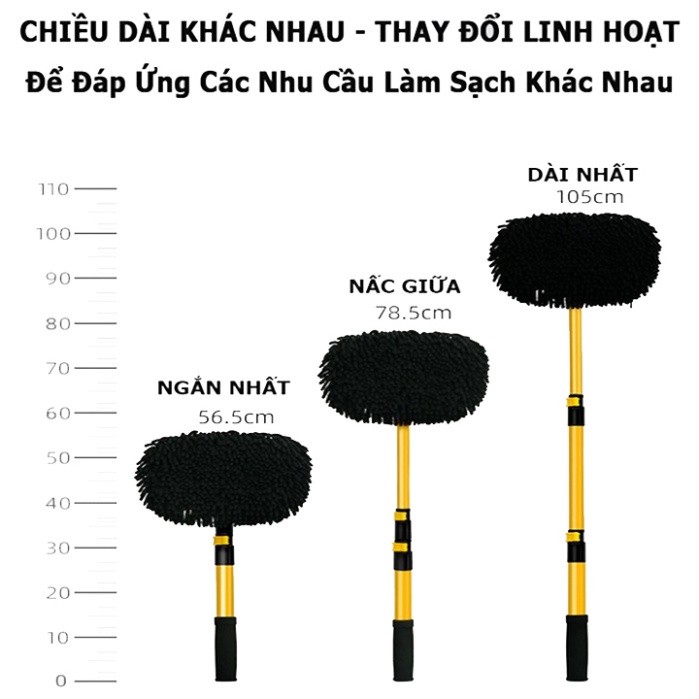 Chổi rửa nóc xe ô tô chổi lau xe ô tô cán dài 3 mức gấp gọn