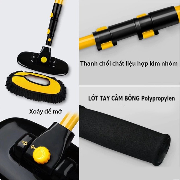 Chổi rửa nóc xe ô tô chổi lau xe ô tô cán dài 3 mức gấp gọn