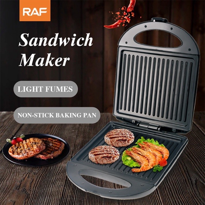 Máy ép nóng bánh mì RAF 1400W làm nóng đều 2 mặt khuôn, bánh thơm ngon