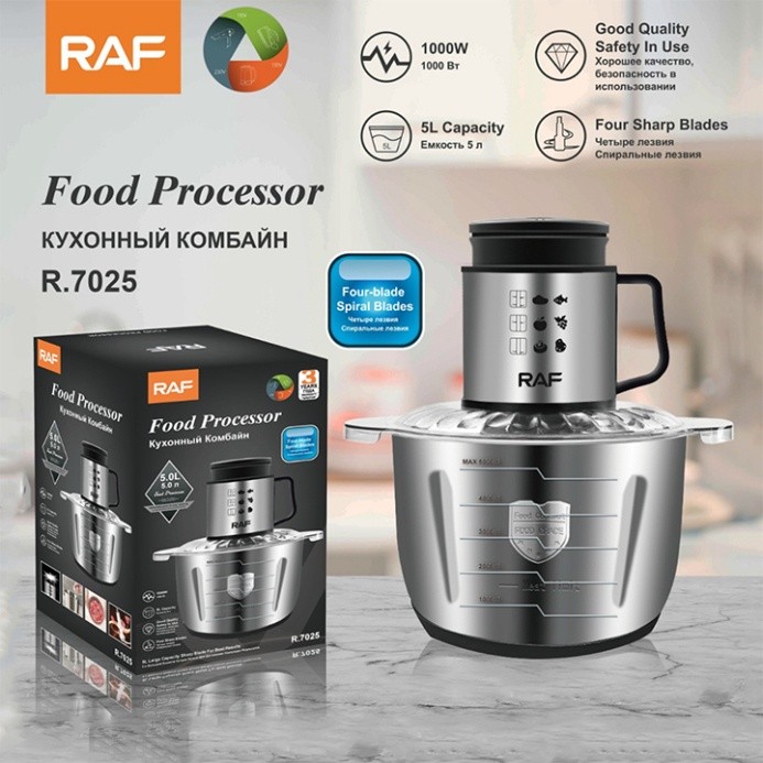 Máy xay thịt cá RAF1000W cối inox 5l phù hợp gia đình, kinh doanh