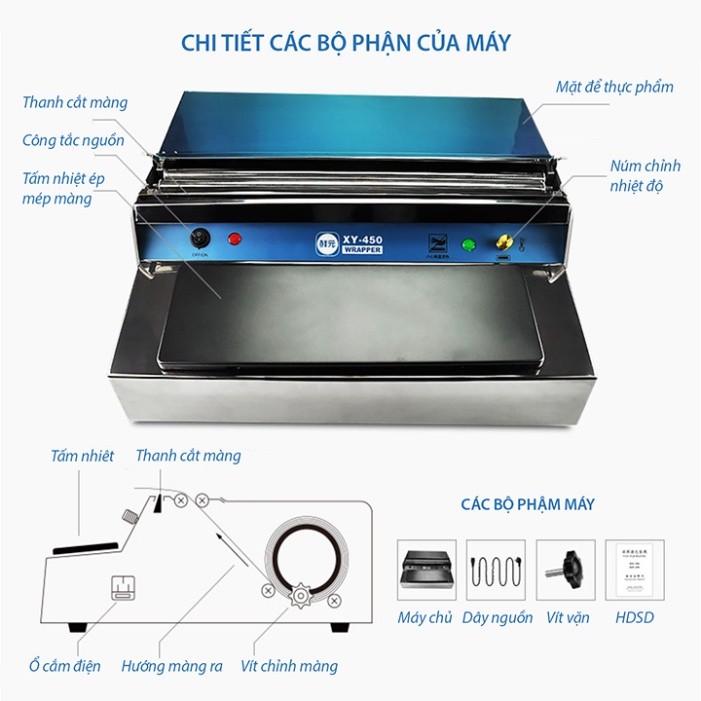 Máy bọc khay thực phẩm HW-450 350W bảo quản thực phẩm trở nên đơn giản, hiệu quả
