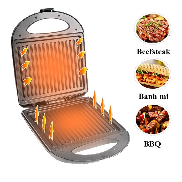 Máy ép bánh mì RAF 1400W làm nóng đều 2 mặt khuôn, bánh thơm ngon