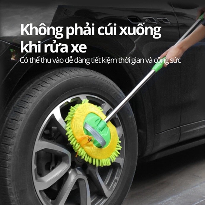 Chổi rửa xe ô tô, chổi lau oto kéo dài 1m, sợi nhung mềm mại lau siêu sạch
