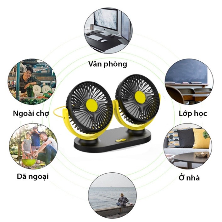 Quạt xe ô tô 10W cắm nguồn usb đa năng xoay 360 độ siêu mát