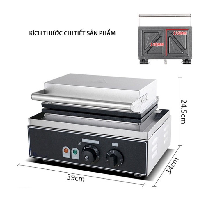 Máy nướng bánh mì 2200W gia nhiệt kép 2 mặt, chống dính teflon siêu bền