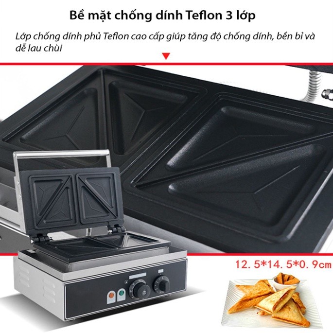 Máy nướng bánh mì 2200W gia nhiệt kép 2 mặt, chống dính teflon siêu bền