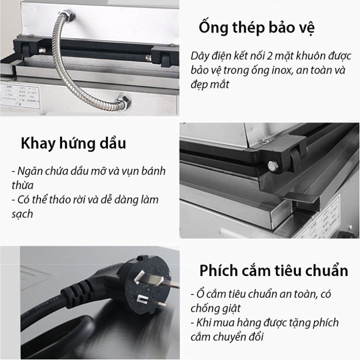Máy nướng bánh mì 2200W gia nhiệt kép 2 mặt, chống dính teflon siêu bền