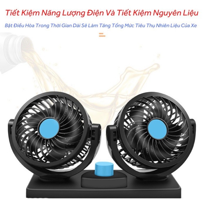 Quạt đôi ô tô 10W cắm tẩu 12v xoay 360 độ cho xe tải, xe con