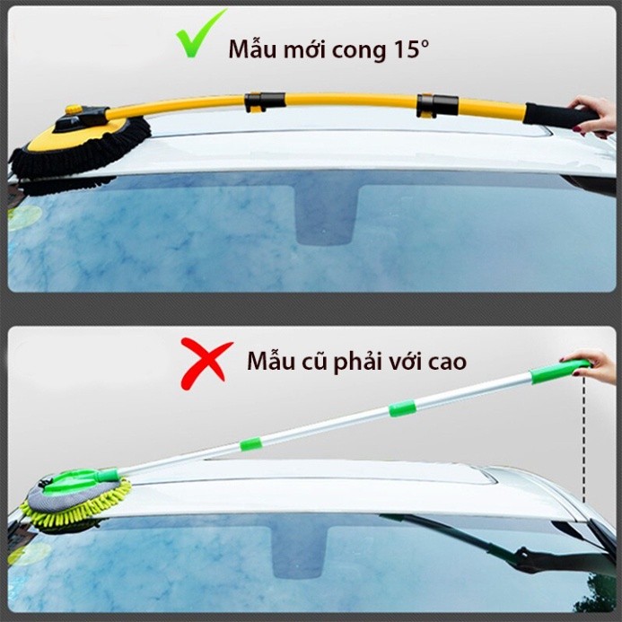 Chổi rửa xe ô tô cán dài 3 nấc chuyên dụng, uốn cong 15 độ