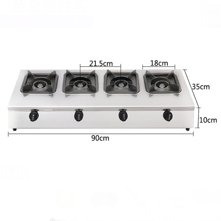 Bếp ga 4 cửa ngang chất liệu inox, vệ sinh dễ dàng