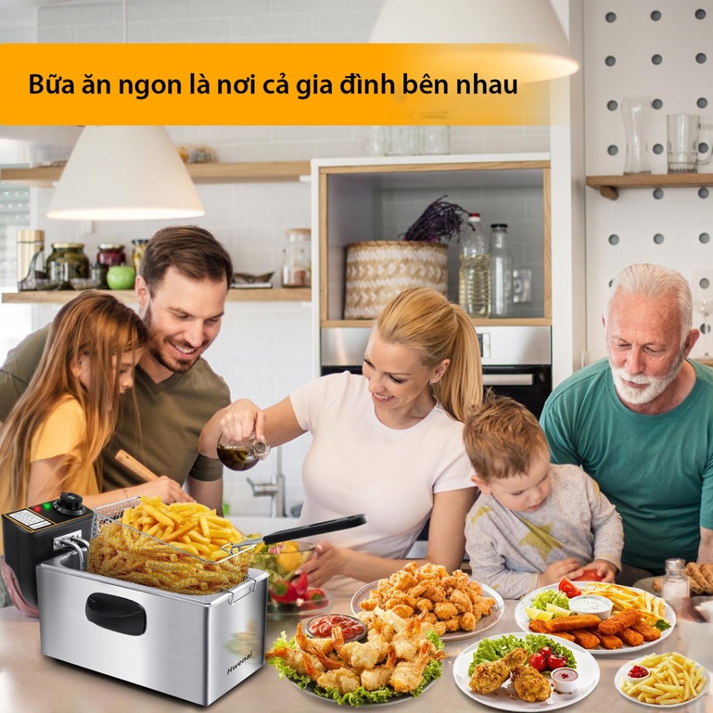 Nồi chiên ngập dầu 4L 2000W hệ thống gia nhiệt kép nóng nhanh, sôi mạnh