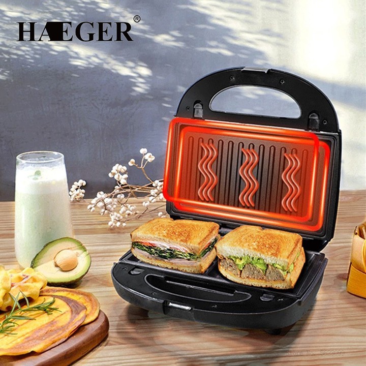 Máy nướng bánh mì sandwich HAEGER RAF 750W làm nóng nhanh, bánh chín đều 2 mặt