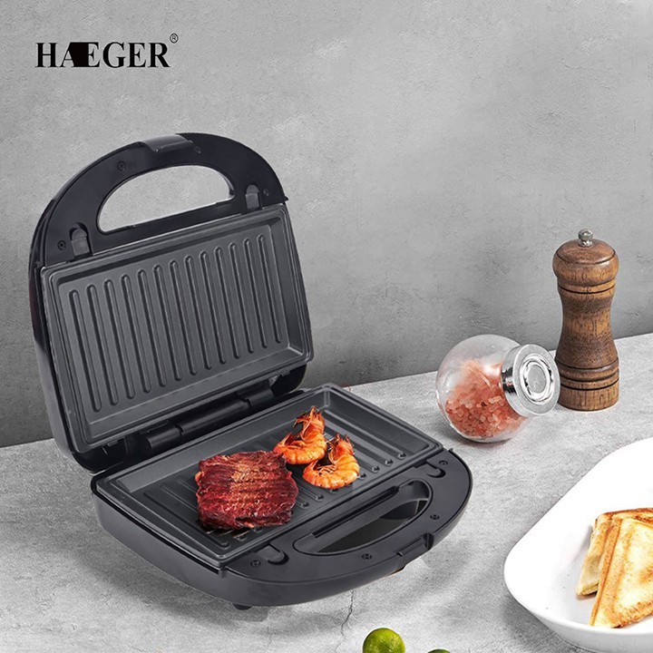 Kẹp nướng bánh mì HAEGER RAF 750W làm nóng nhanh, bánh chín đều 2 mặt