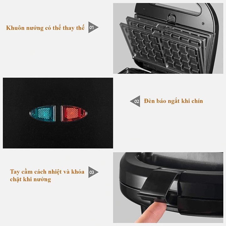 Máy nướng bánh 750W 3 trong 1 nướng bánh mì, bánh waffle, nướng thịt