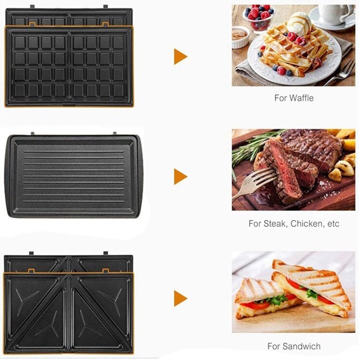 Máy nướng bánh 750W 3 trong 1 nướng bánh mì, bánh waffle, nướng thịt