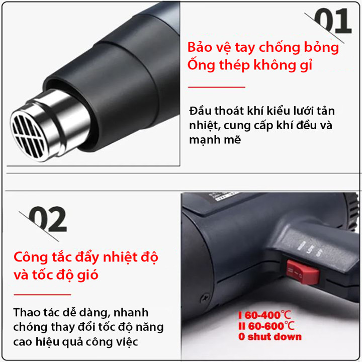 Máy khò màng co, máy khò nhiệt cầm tay DORON 2500W đa năng bọc giỏ quà, dán decal, đóng seal